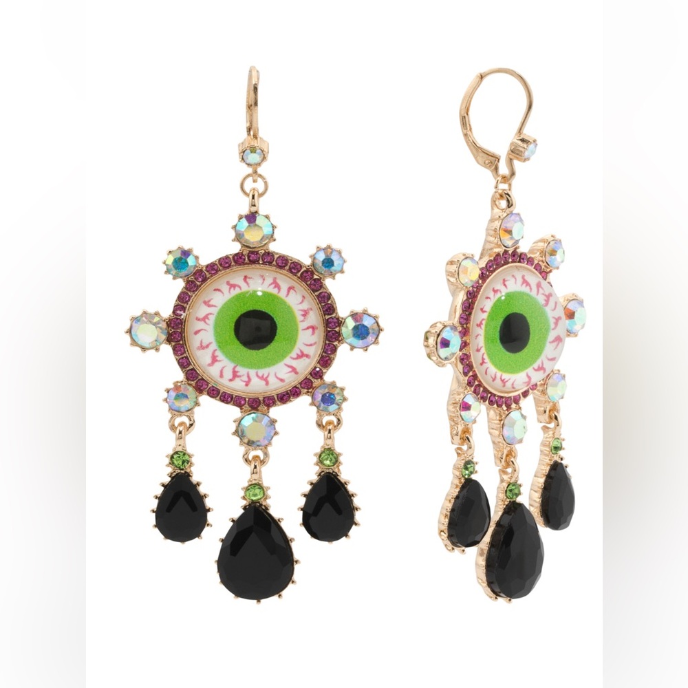Betsey Johnson Green Eye Drop Earrings